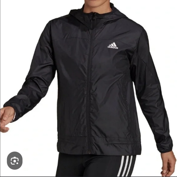 Adidas Women’s Marathon Windbreaker Black And White Logo Jacket Size Small - Picture 1 of 12